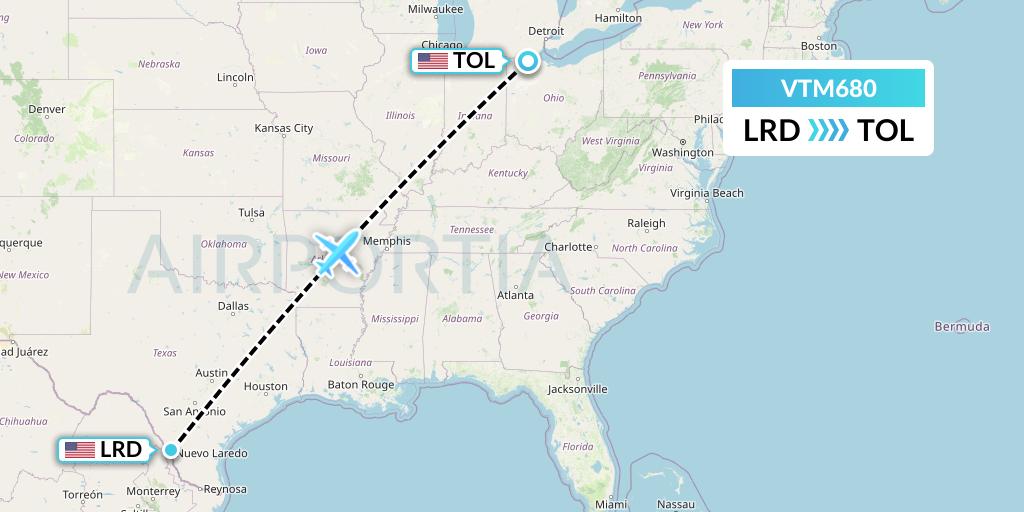 VTM680 Aeronaves TSM Flight Map: Laredo to Toledo