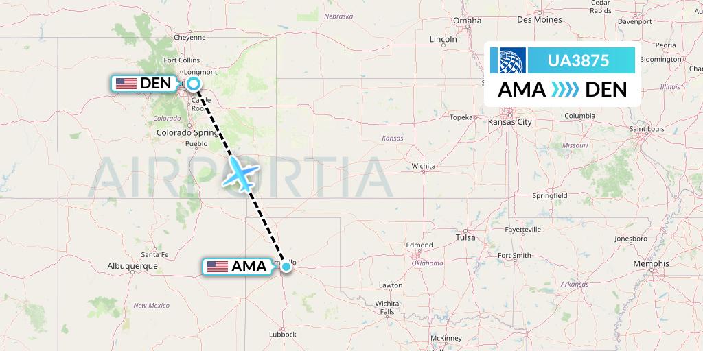 UA3875 United Airlines Flight Map: Amarillo to Denver