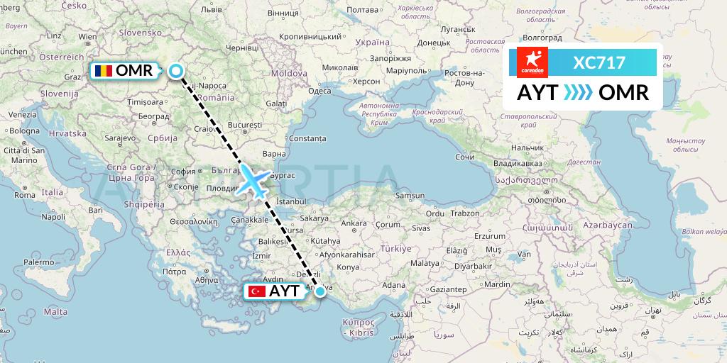XC717 Corendon Airlines Flight Map: Antalya to Oradea