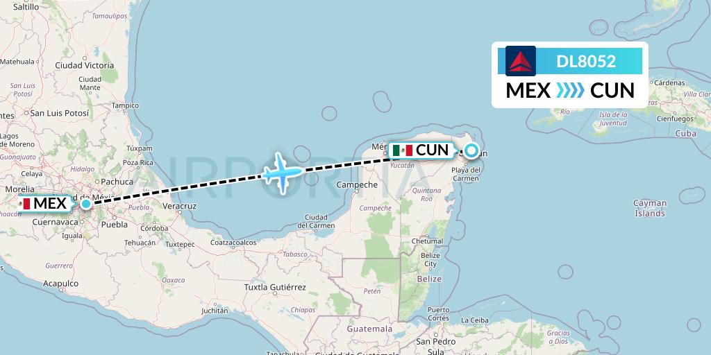 DL8052 Delta Air Lines Flight Map: Mexico City to Cancun