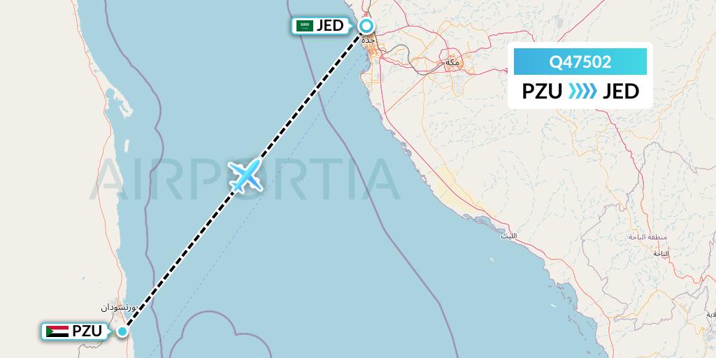 Q47502 Euroairlines Flight Map: Port Sudan to Jeddah