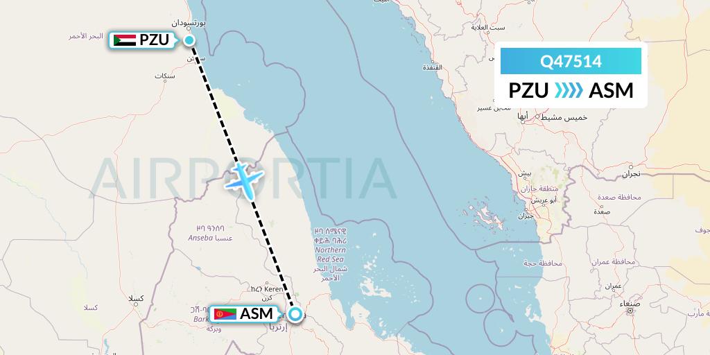 Q47514 Euroairlines Flight Map: Port Sudan to Asmara