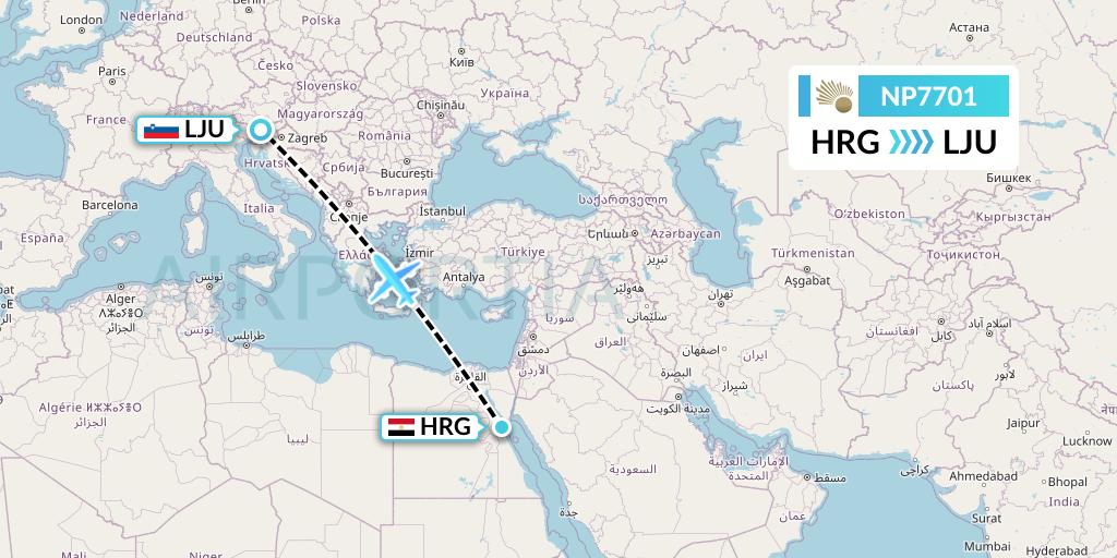 NP7701 Nile Air Flight Map: Hurghada to Ljubljana