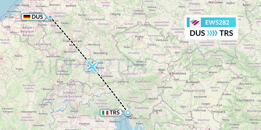 EW5282 Eurowings Flight Map: Dusseldorf to Trieste