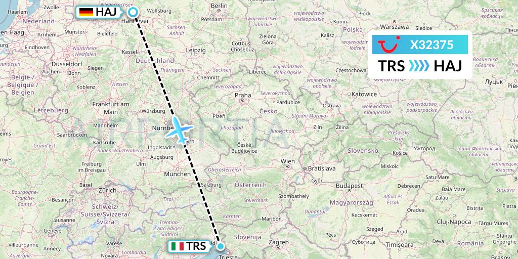 X32375 TUI fly Germany Flight Map: Trieste to Hannover
