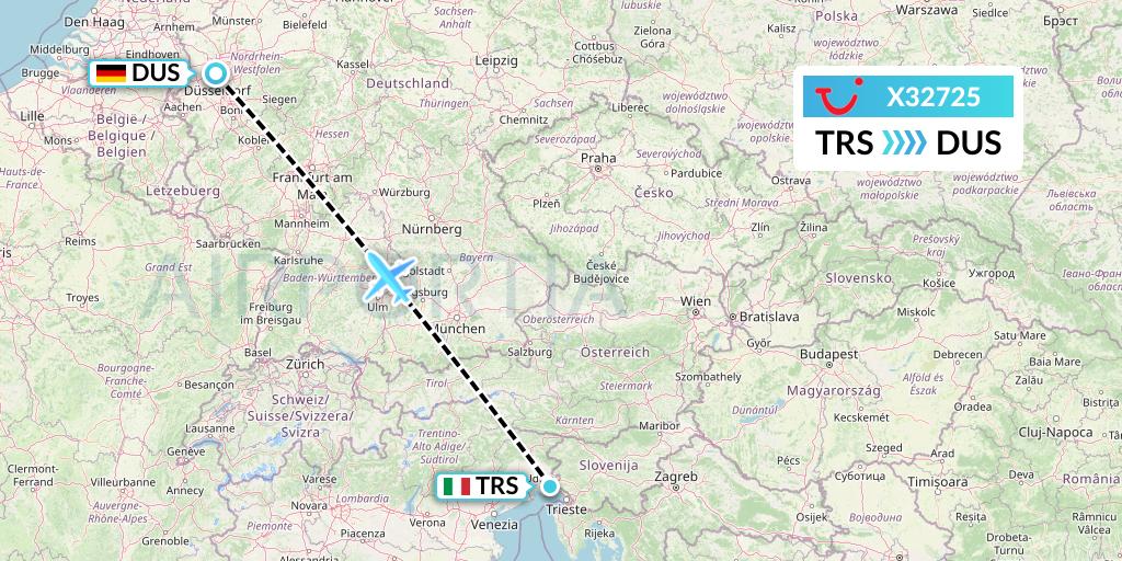 X32725 TUI fly Germany Flight Map: Trieste to Dusseldorf