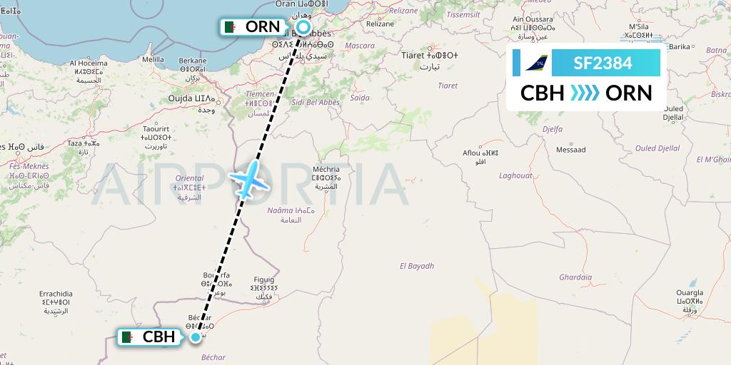 SF2384 Tassili Airlines Flight Map: Bechar to Oran