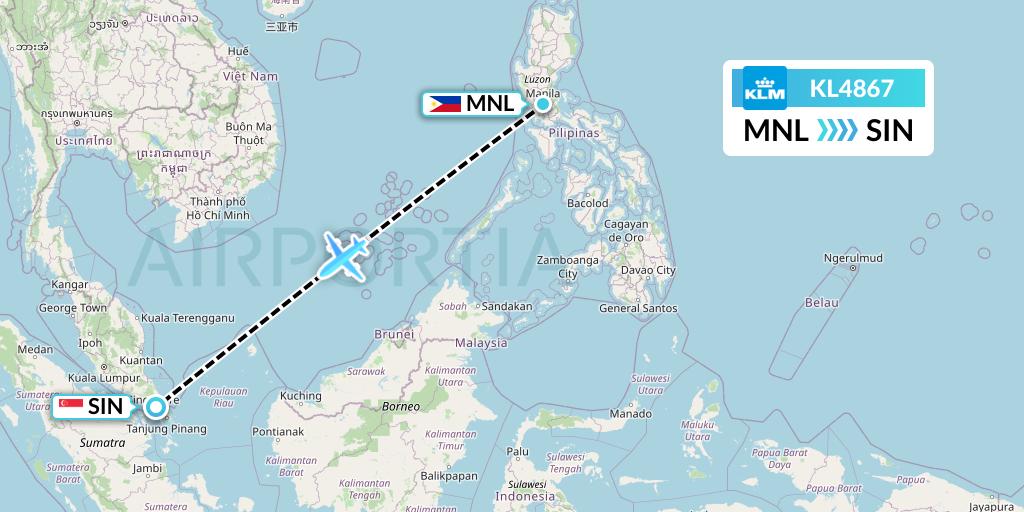 KL4867 KLM Flight Map: Manila to Singapore