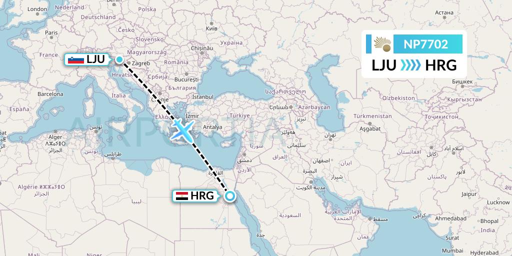 NP7702 Nile Air Flight Map: Ljubljana to Hurghada