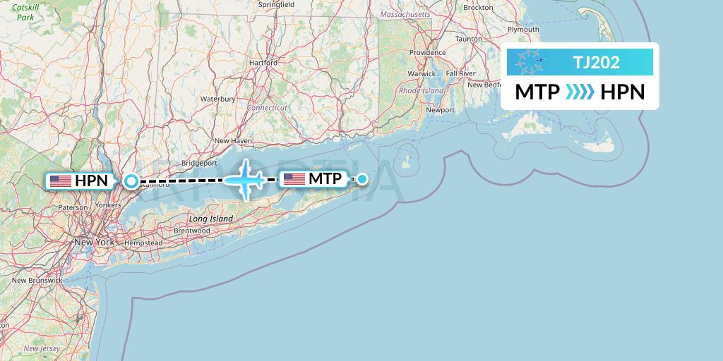 TJ202 Tradewind Aviation Flight Map: Montauk to White Plains