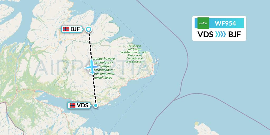 WF954 Wideroe Flight Map: Vadso to Batsfjord