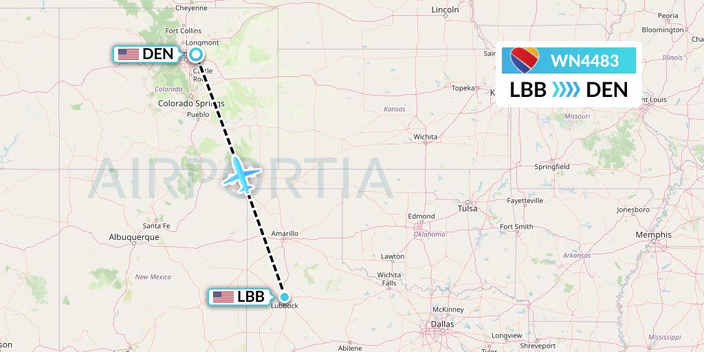 WN4483 Southwest Airlines Flight Map: Lubbock to Denver