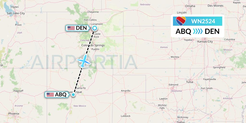 WN2524 Southwest Airlines Flight Map: Albuquerque to Denver