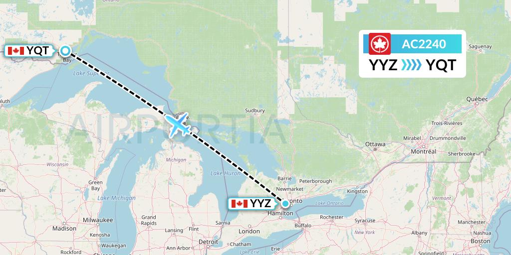 AC2240 Air Canada Flight Map: Toronto to Thunder Bay