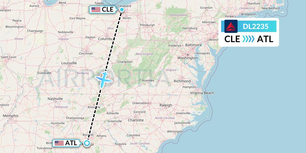 DL2235 Delta Air Lines Flight Map: Cleveland to Atlanta