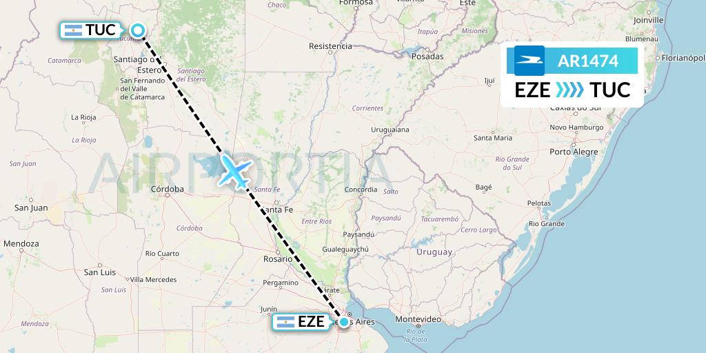 AR1474 Aerolineas Argentinas Flight Map: Buenos Aires to Tucuman
