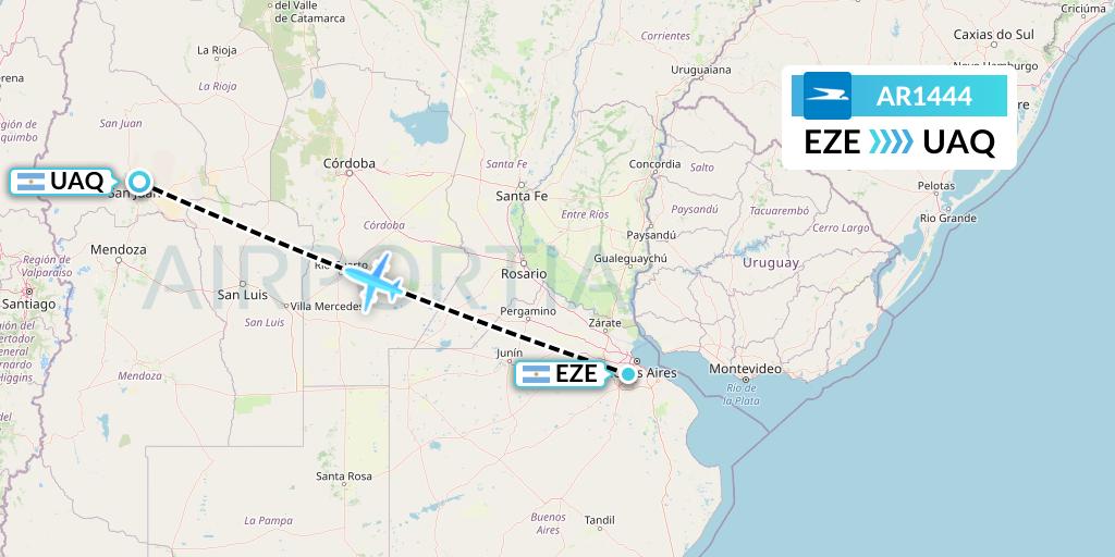 AR1444 Aerolineas Argentinas Flight Map: Buenos Aires to San Juan