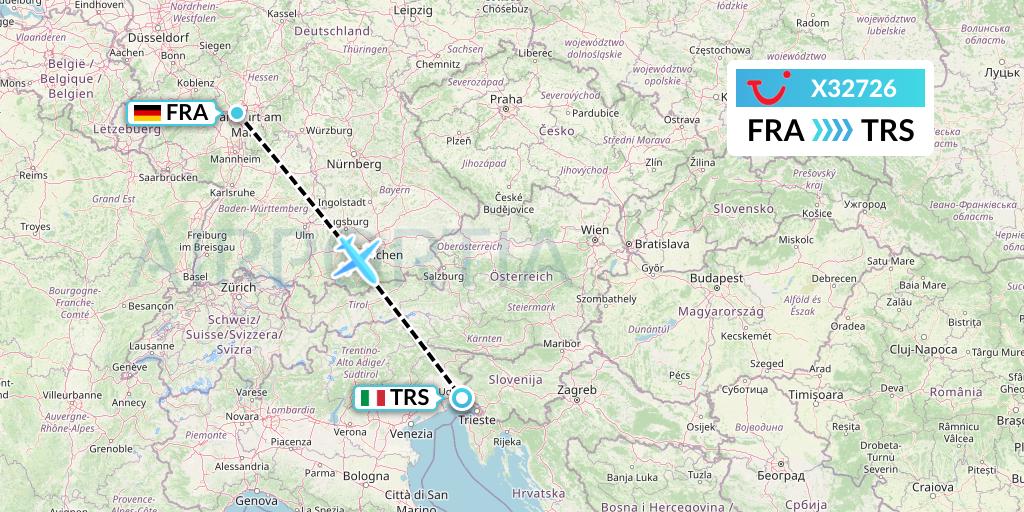X32726 TUI fly Germany Flight Map: Frankfurt to Trieste