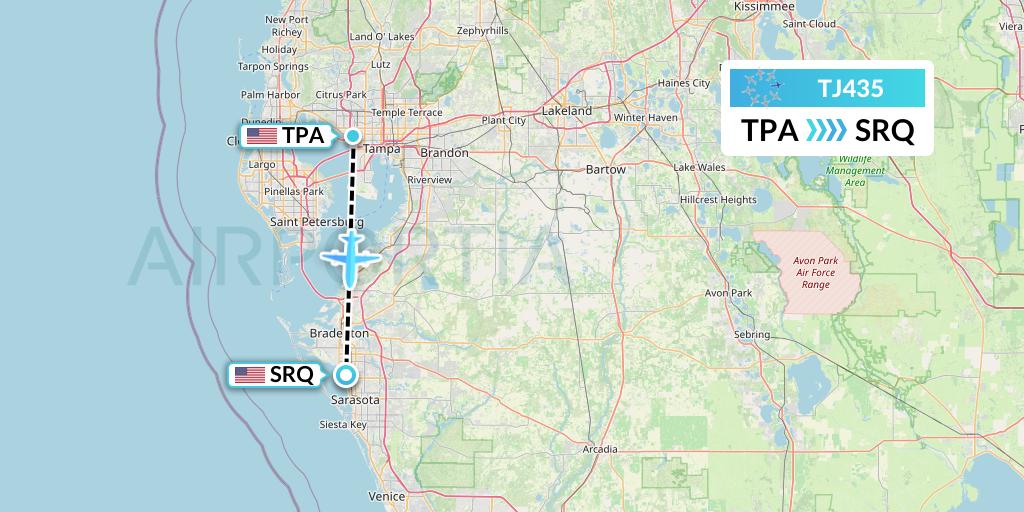 TJ435 Tradewind Aviation Flight Map: Tampa to Sarasota