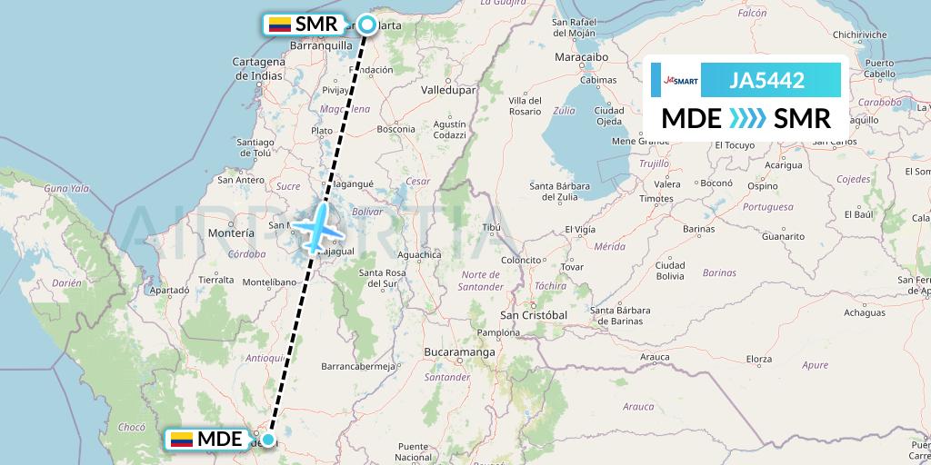JA5442 JetSMART Flight Map: Medellin to Santa Marta