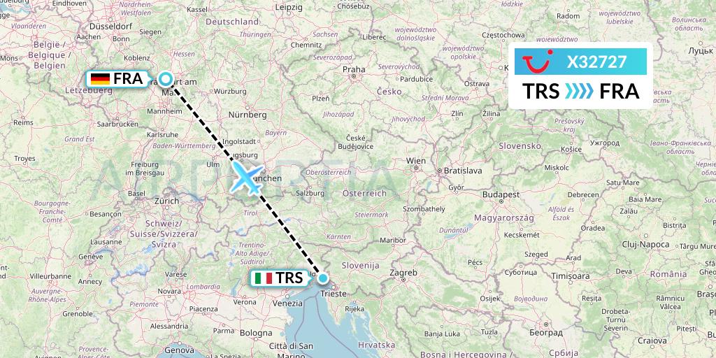 X32727 TUI fly Germany Flight Map: Trieste to Frankfurt