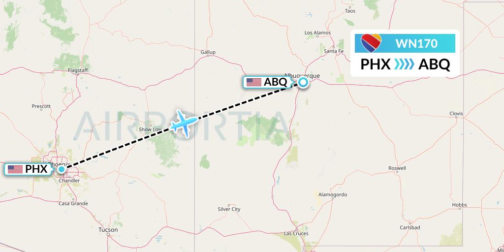 WN170 Southwest Airlines Flight Map: Phoenix to Albuquerque
