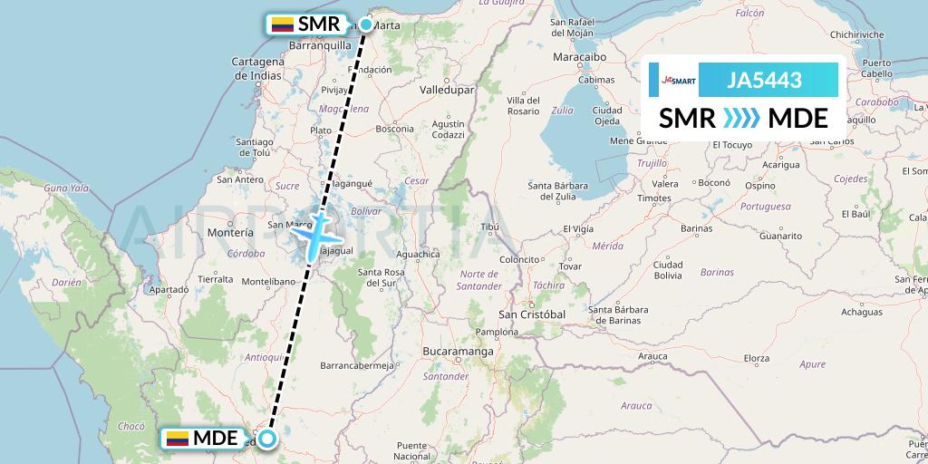 JA5443 JetSMART Flight Map: Santa Marta to Medellin