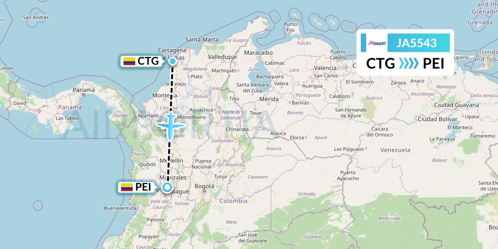 JA5543 JetSMART Flight Map: Cartagena to Pereira