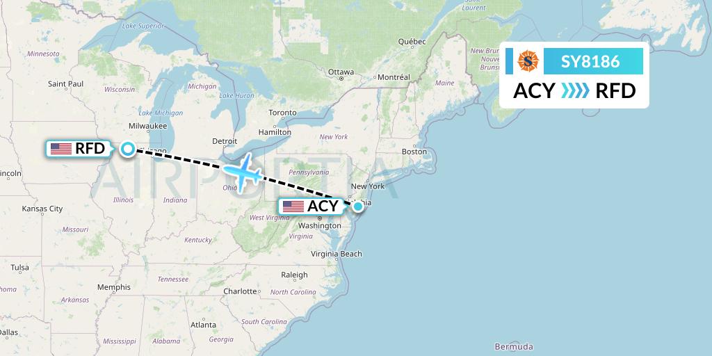 SY8186 Sun Country Airlines Flight Map: Atlantic City to Chicago
