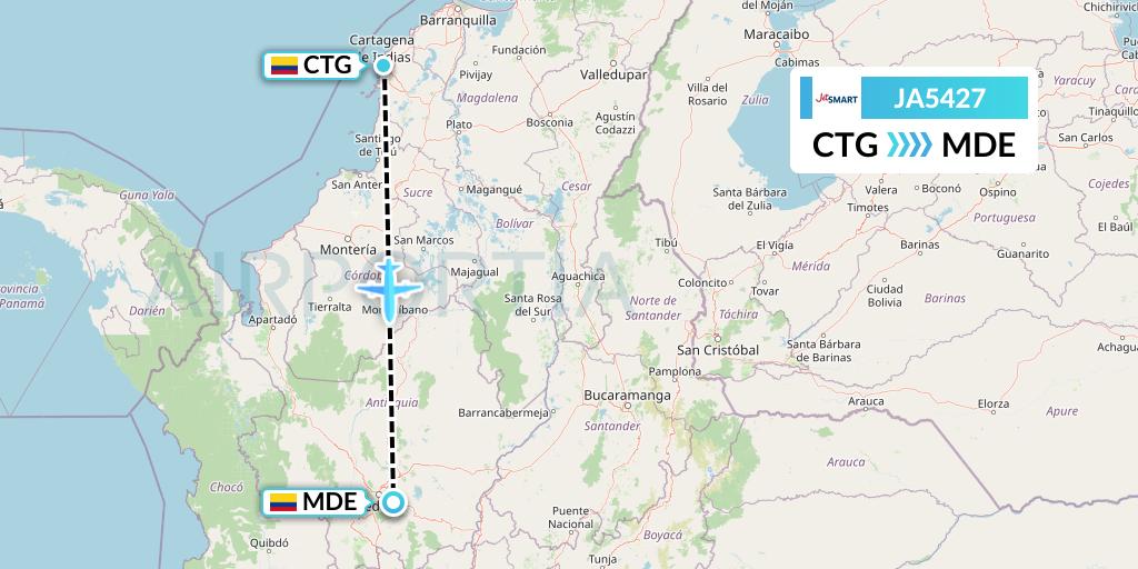 JA5427 JetSMART Flight Map: Cartagena to Medellin