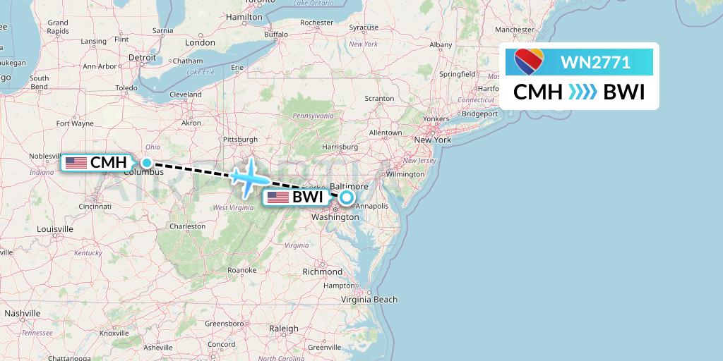 WN2771 Southwest Airlines Flight Map: Columbus to Baltimore