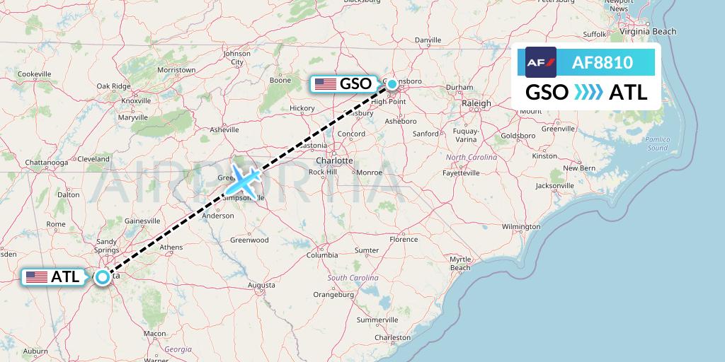 AF8810 Air France Flight Map: Greensboro to Atlanta