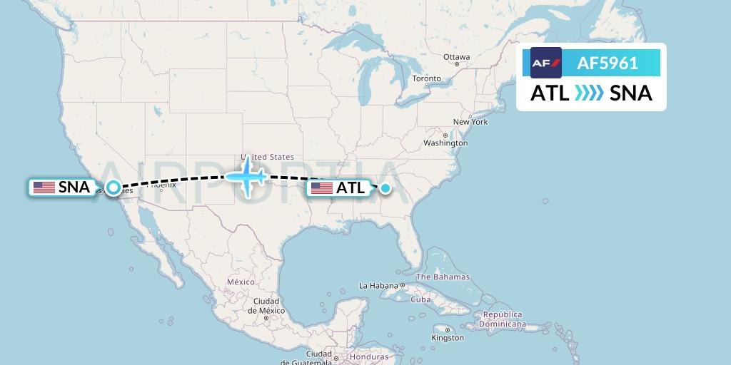AF5961 Air France Flight Map: Atlanta to Orange County