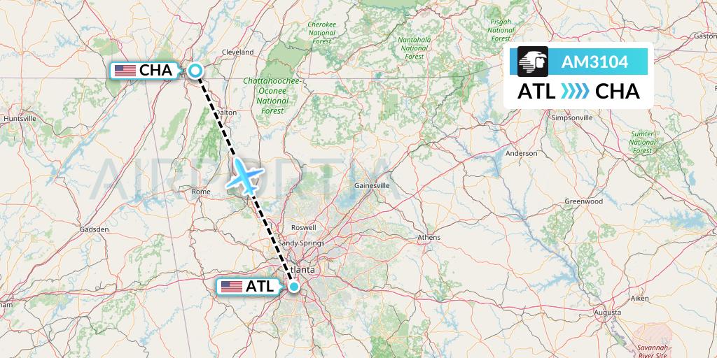 AM3104 Aeromexico Flight Map: Atlanta to Chattanooga