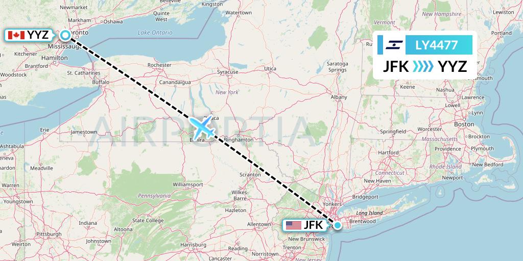 LY4477 El Al Flight Map: New York to Toronto