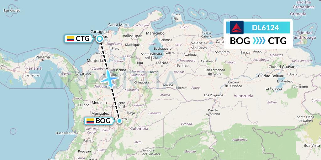 DL6124 Delta Air Lines Flight Map: Bogota to Cartagena