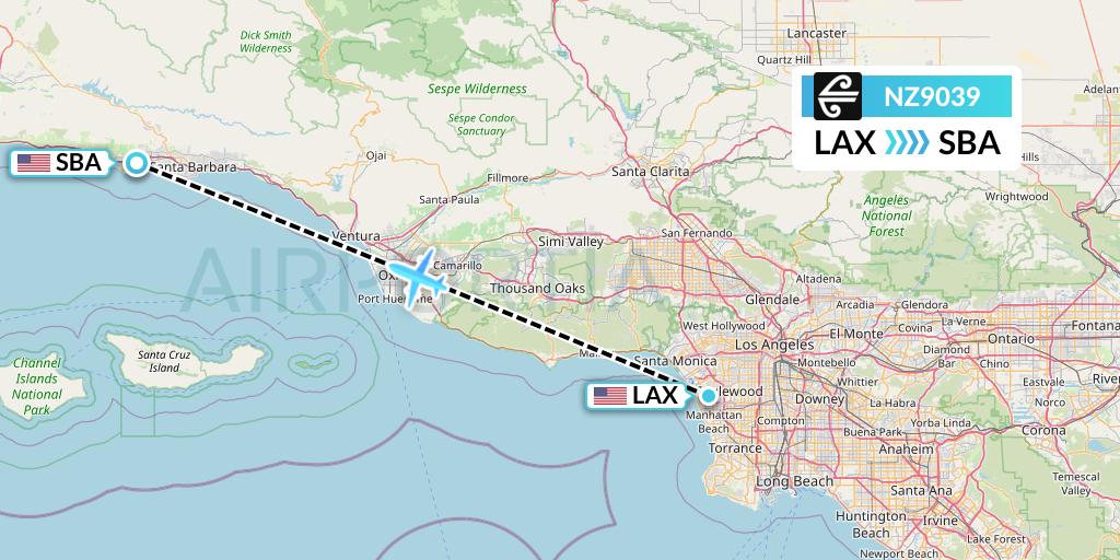 NZ9039 Air New Zealand Flight Map: Los Angeles to Santa Barbara