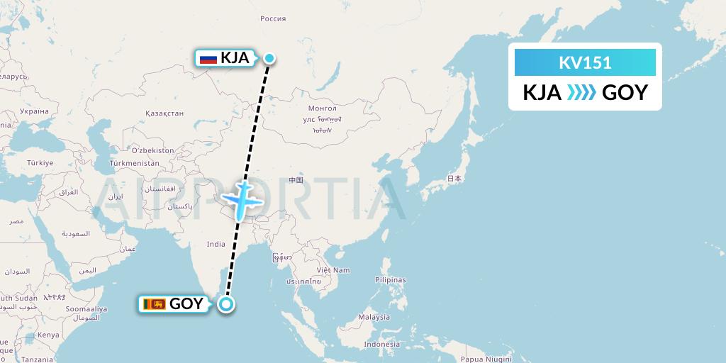KV151 KrasAvia Flight Map: Krasnoyarsk to Amparai