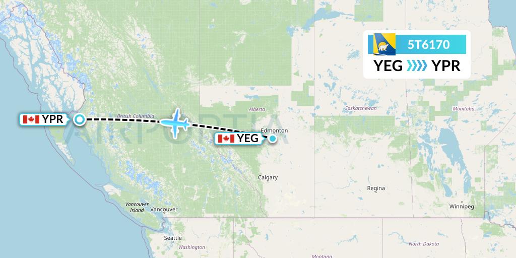 5T6170 Canadian North Flight Map: Edmonton to Prince Rupert