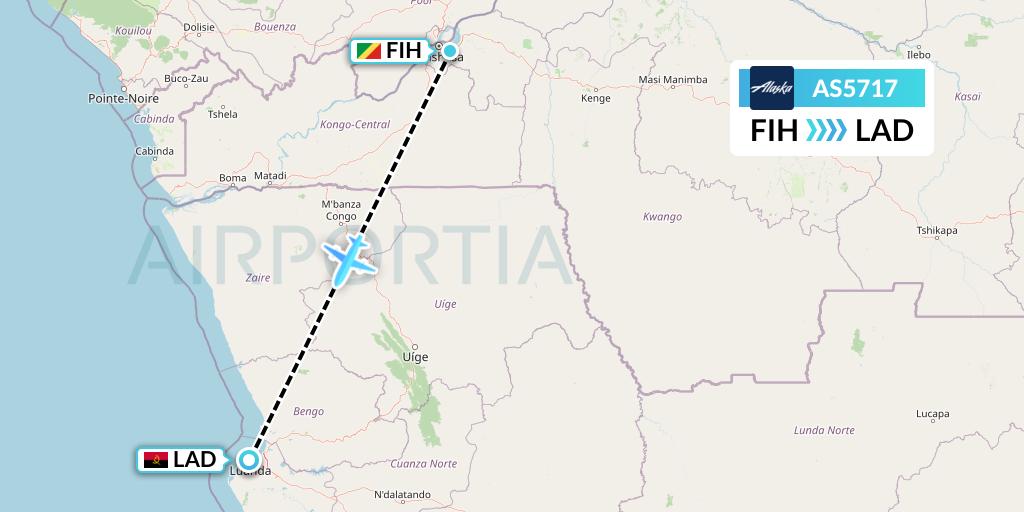 AS5717 Alaska Airlines Flight Map: Kinshasa to Luanda