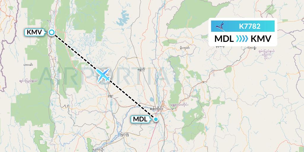 K7782 Air KBZ Flight Map: Mandalay to Kalemyo