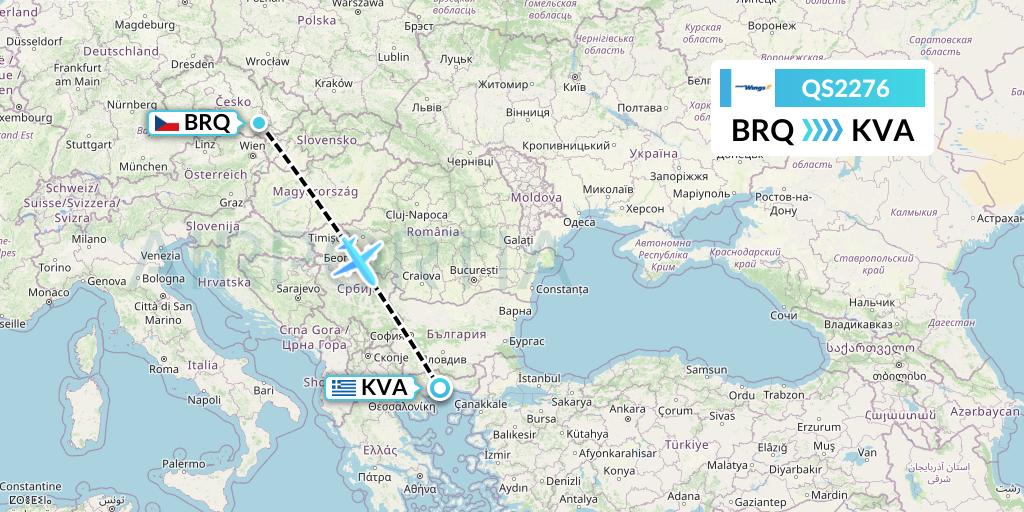 QS2276 Smartwings Flight Map: Brno to Kavala
