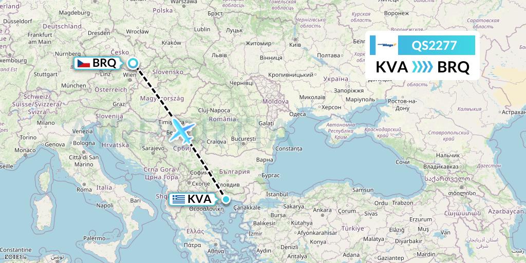 QS2277 Smartwings Flight Map: Kavala to Brno