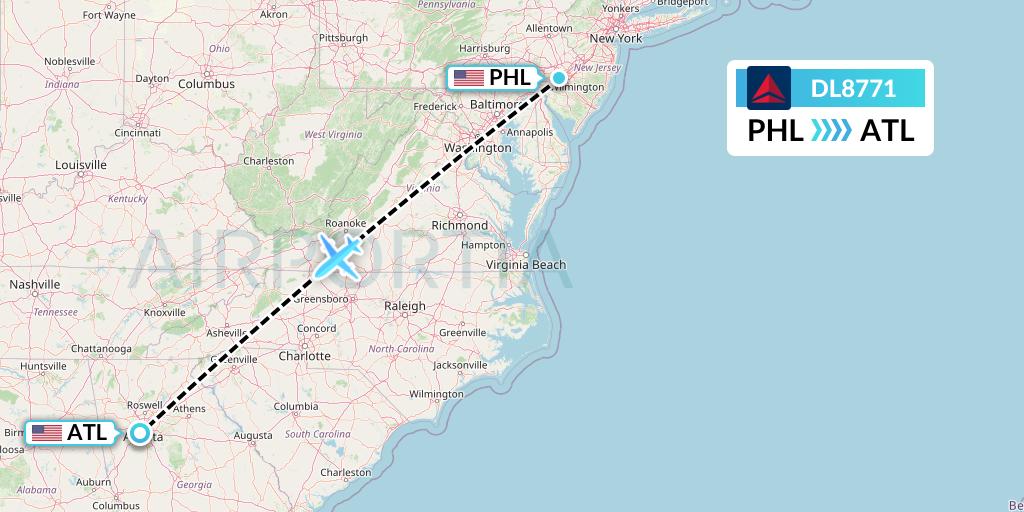 DL8771 Delta Air Lines Flight Map: Philadelphia to Atlanta