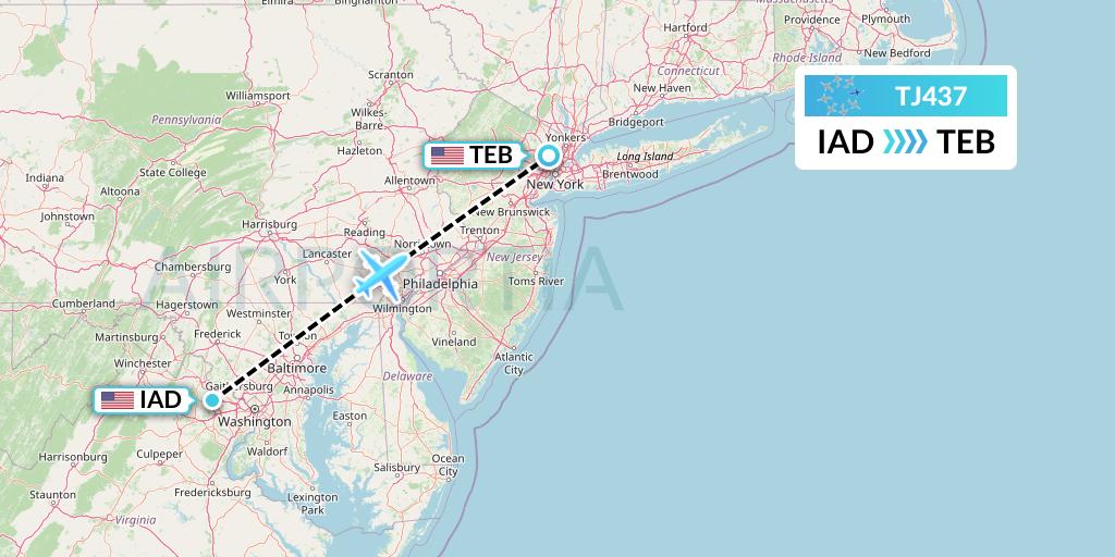 TJ437 Tradewind Aviation Flight Map: Washington to Teterboro
