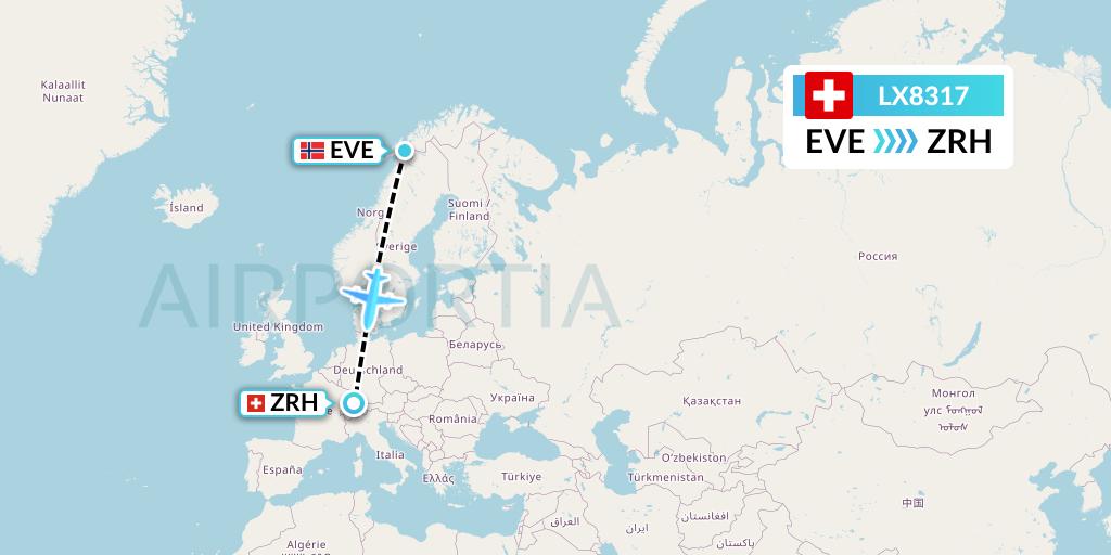 LX8317 Swiss Flight Map: Harstad to Zurich