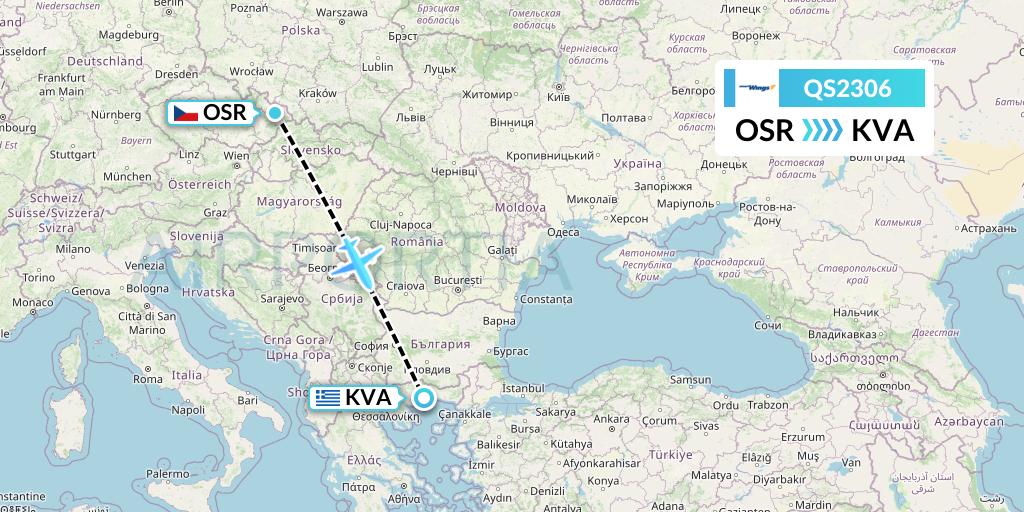 QS2306 Smartwings Flight Map: Ostrava to Kavala