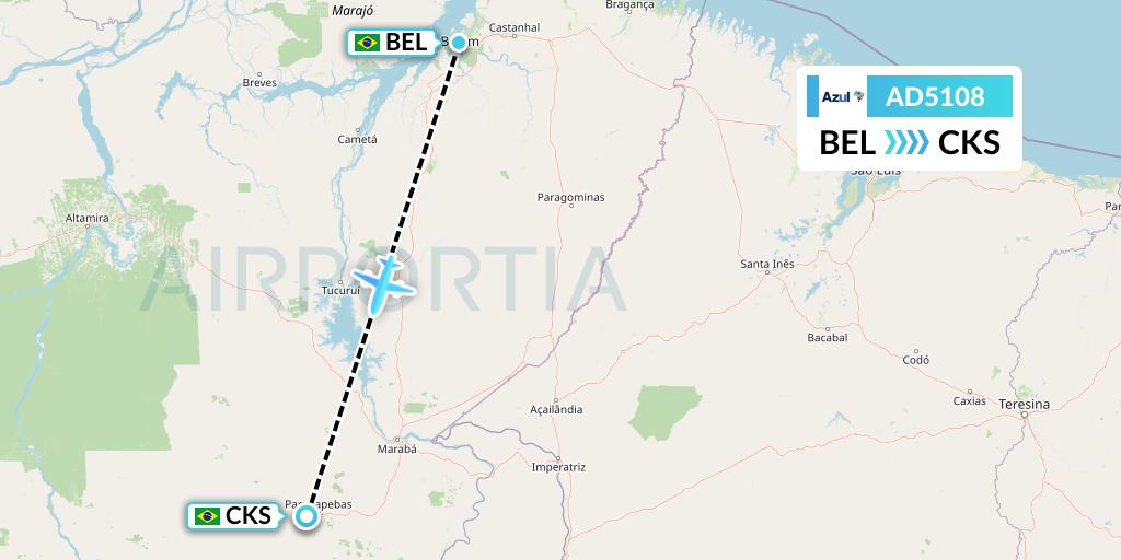 AD5108 Azul Brazilian Airlines Flight Map: Belem to Carajas