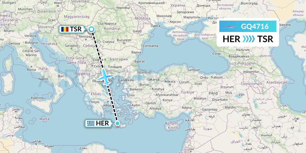 GQ4716 Sky Express (Greece) Flight Map: Heraklion to Timisoara