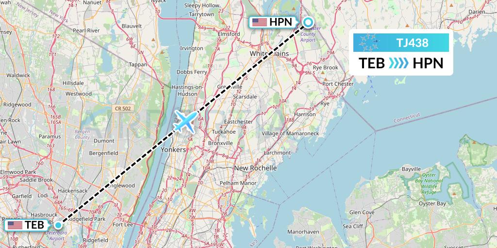 TJ438 Tradewind Aviation Flight Map: Teterboro to White Plains